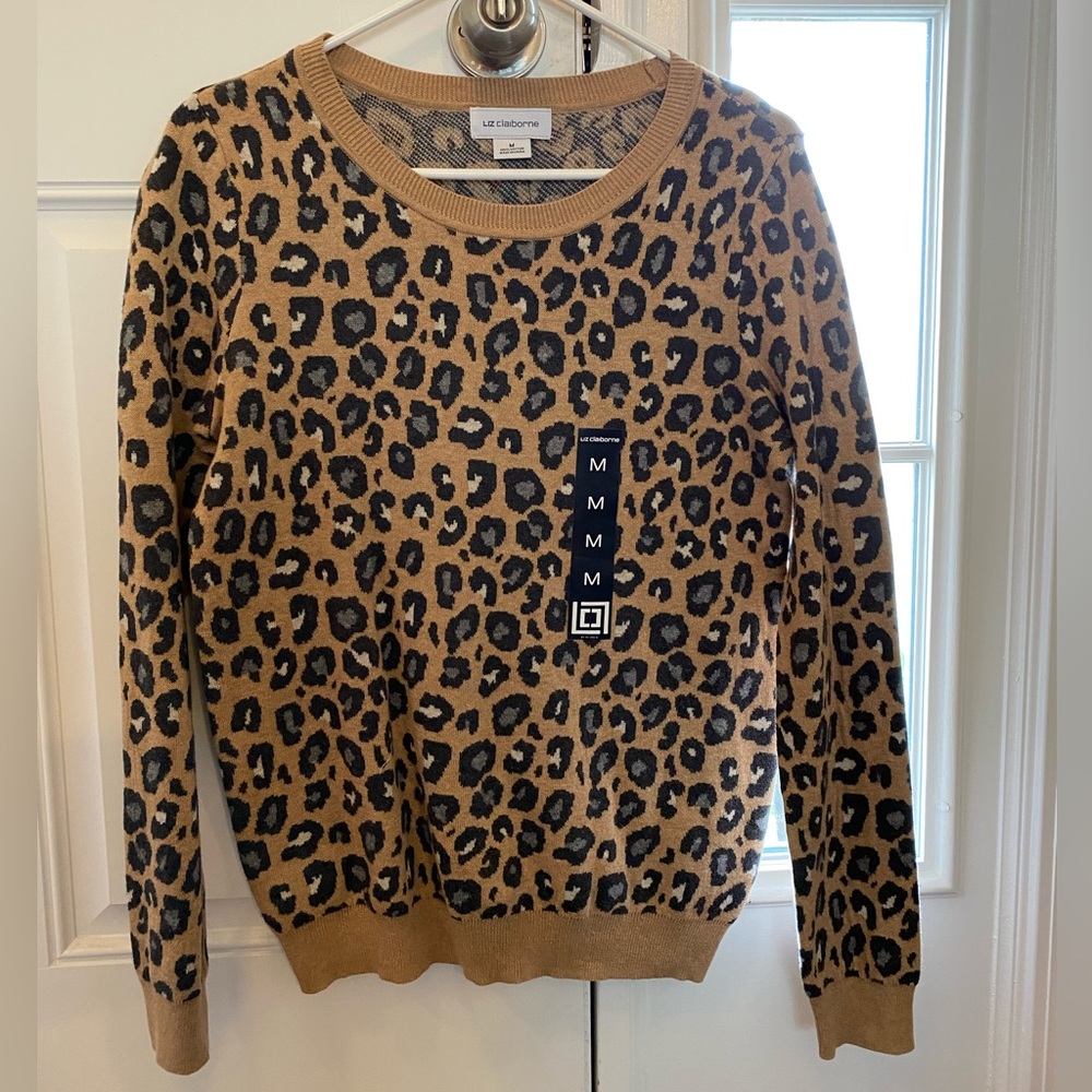 NWT Liz Claiborne Leopard Print Sweater